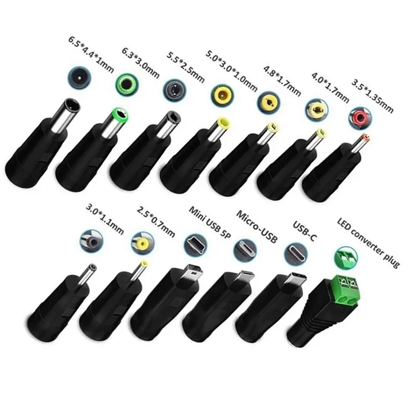 QWE-2X 5V DC 5.5 2.1Mm 잭 충전 케이블 전원 코드, USB-DC 전원 케이블(26개의 교환 가능 플러그 커넥터 포함)