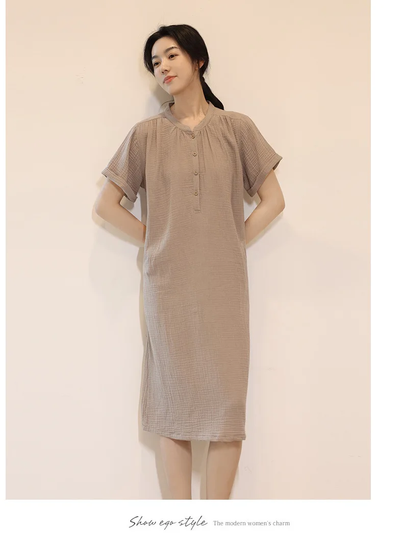 Fdfklak Koreanische Crepe Baumwolle Nachthemd frauen Nachthemden Japanischen Lose Hause Kleidung Frühling Sommer Schlaf Kleid Nacht Trägt – Detail 13