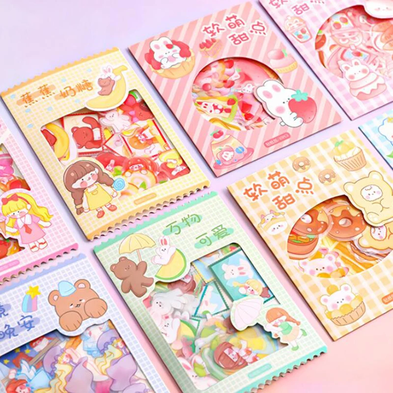 45pcs Cute Bunny Bear Stickers Self Adhesive Envelopes Sealing Labels DIY Scrapbooking Journal Planner Decorations Office School