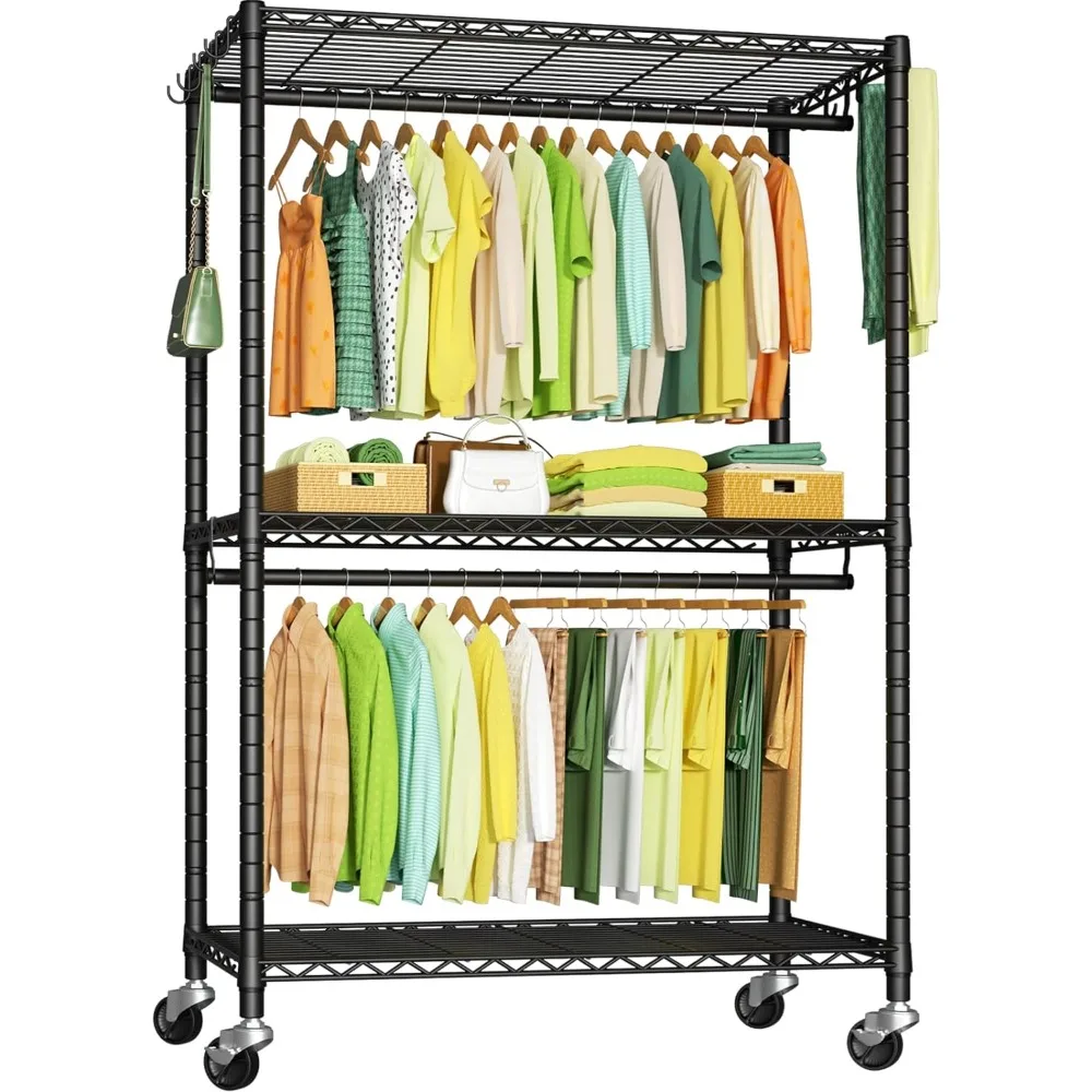 

P4 Rolling Clothes Rack Heavy Duty Garment Rack, Clothing Racks for Hanging Clothes, Freestanding Portable Closet Organizers