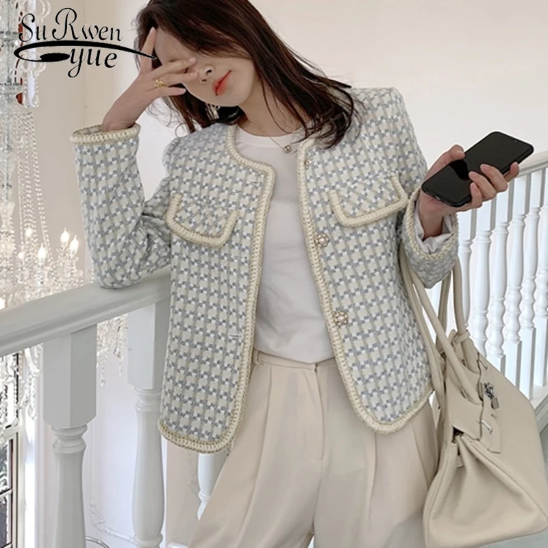 

High Quality French Vintage Small Fragrance Jacket Coat Women's Spring Autumn Casual Fried Street Short Coat Plaid Outwear 22879