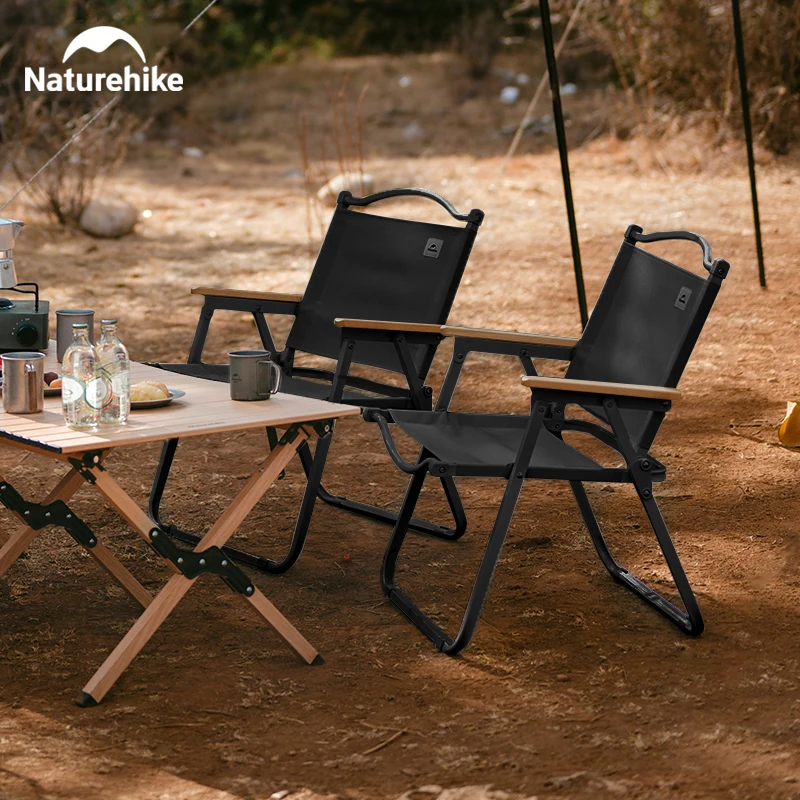Chaise pliante portable Naturehike pour pêche et camping - Siège bois haute capacité