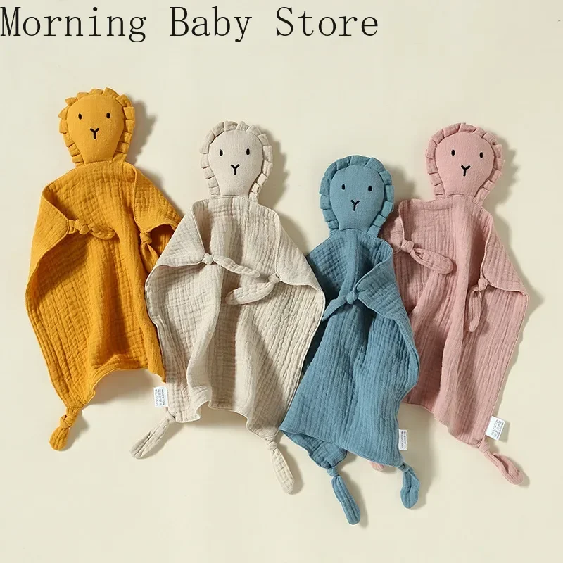 Cartoon Lion Baby Comforter Soft Muslin Cotton Soother Towel Bib for Baby Infant Sleeping Dolls Soothe Appease Towel Blanket