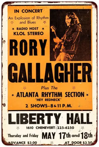 1973 год, Постер Rory Gallagher Liberty Hall, винтажный металлический знак