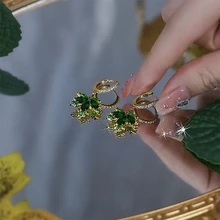  Exquisite Maple Leaf Earrings For Women Classic Korean Green Zircon Crystal Drop Earrings Wedding Trendy Party Jewelry Gifts 