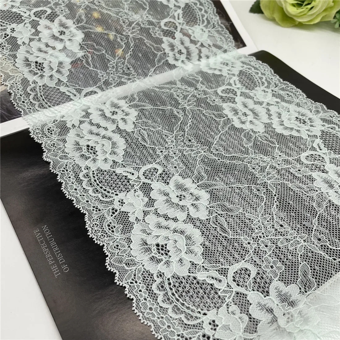 3y/lot Width 22cm Light Green Elastic Stretch Lace Trimming For Garment Accessory DIY Material Dress Lingerie Fabric 4