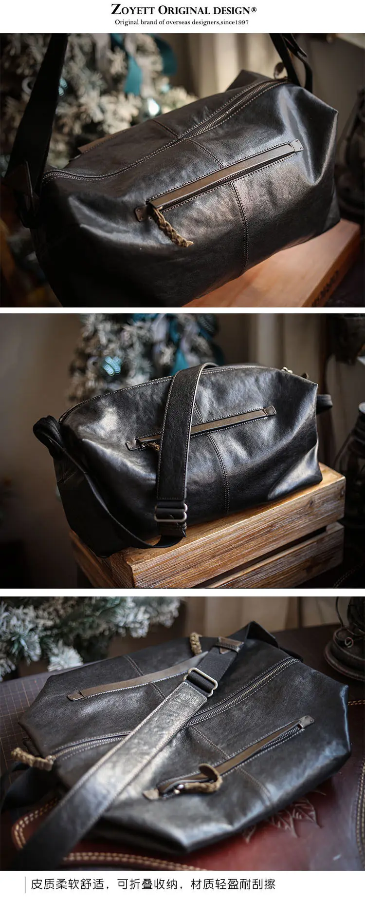 PNDME lässige Outdoor-Reisetasche aus echtem Leder für Herren mit großem Fassungsvermögen, modische Umhängetasche aus weichem Rindsleder, Fitness-Umhängetasche – Detail 4