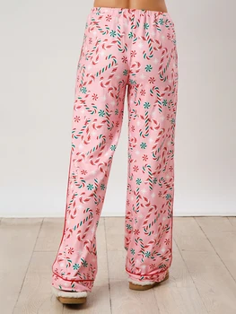 Women s 2 Piece Lounge Set Long Sleeve Reindeer Christmas Tree Print Shirt Flared Pants Pajama Sets for Sleepwear 2