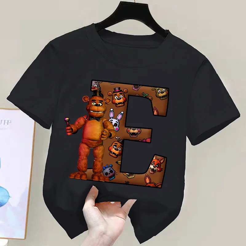 Children's Kawaii Black T-Shirt - Five Nights at Freddy's Letter Print Round Collar Top