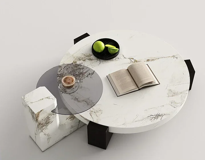 

Italian Marble Tea Table Living Room Small Apartment Light Luxury round High-Grade Tea Table
