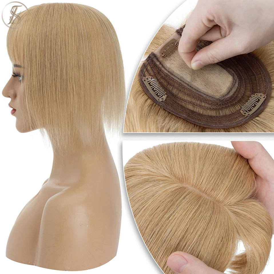 Hair Toppers Women 10x12cm Hair Clips Natural Wigs 100% Human Silk Base Clip In Extension Blonde