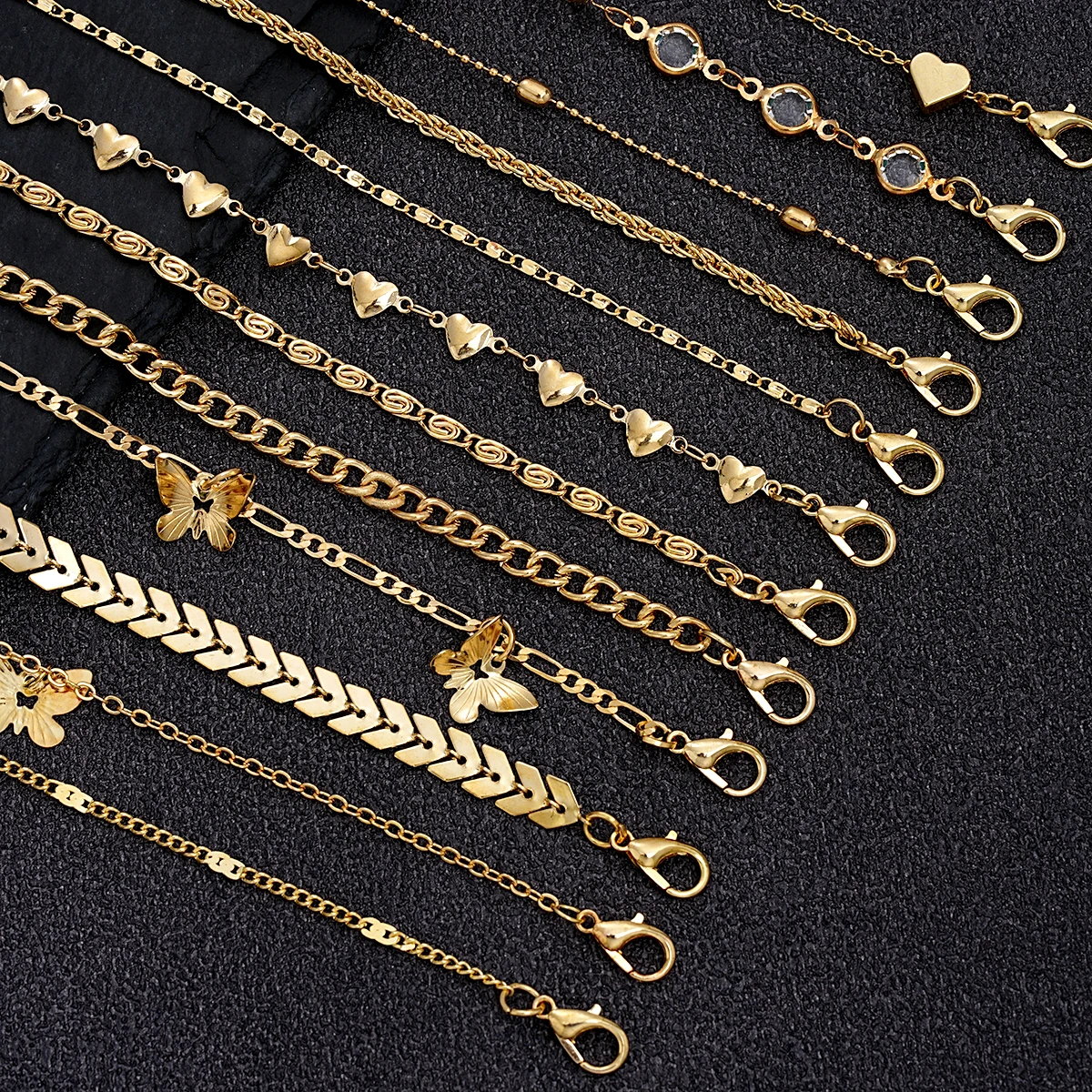 15pcs Bohemian Elegant Gold Color Anklets Set Shell Pearl Butterfly Heart Charms Multi-Layer Fashion Jewelry For Women Summer