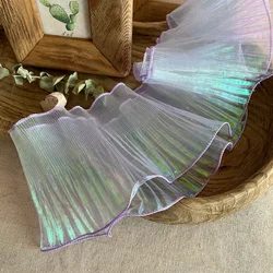 Blue Lace Fabric with Pleated Mermaid Effect and Neon Luster, 15CM Width, 1 Yard - 1Yard (Purple)