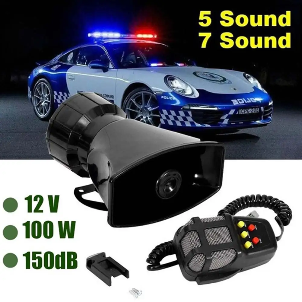 

7-Sound Loud Car Warning Alarm Police Fire Siren Air Horn PA Speaker 12V 100W
