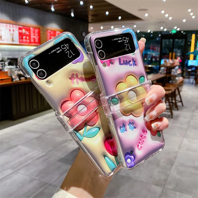 

Симпатичный корейский чехол для Samsung Galaxy Z Flip 3 4 5G Модный 3D цветок для Samsung Galaxy Z Flip3 Flip4 противоударный чехол