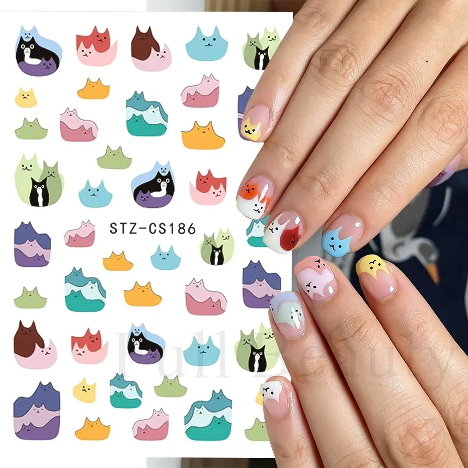 Nail Stickers Nail Art Decoration Nail Decals 3D Cartoon Cute Cat Nail Childlike Stickers Kawaii Colorful Animals Series New Nail Art Tattoo Design Manicure Decal LASTZ-CS186