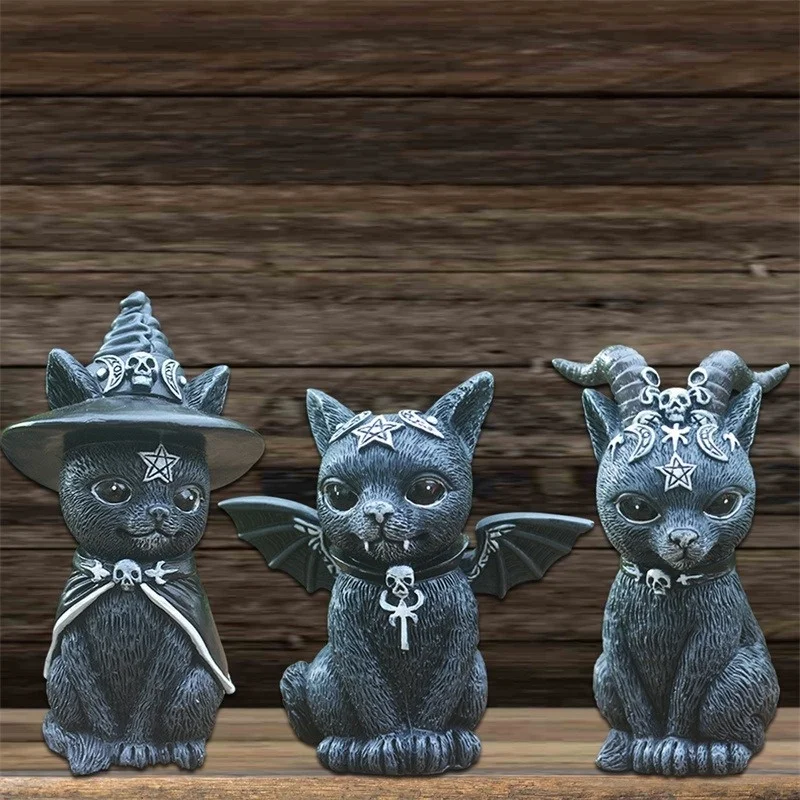 Compra online de Estatueta de estátua de gatinho de jardim, artesanato em  resina de gato mágico, decorações de animais, escultura de gato de bruxa