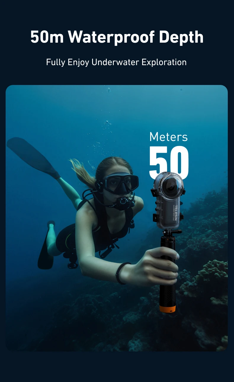 TELESIN Waterproof Case For X4 Underwater 50M Diving Housing Cover With Dive Fi
