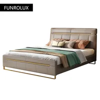Lit double minimaliste en cuir pour chambre à coucher, chambre principale, lit de mariage High Box, art doux, sportm, moderne 1