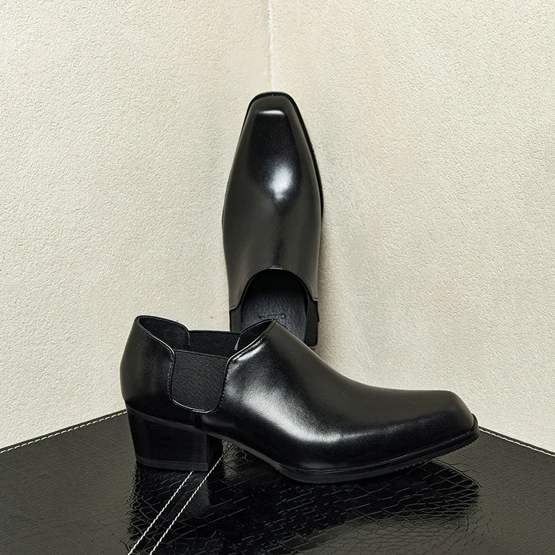5 Cm Height Mens Derby Shoes Luxury Genuine Leather Handmade Designer Elegant Black Dress Social High Heels