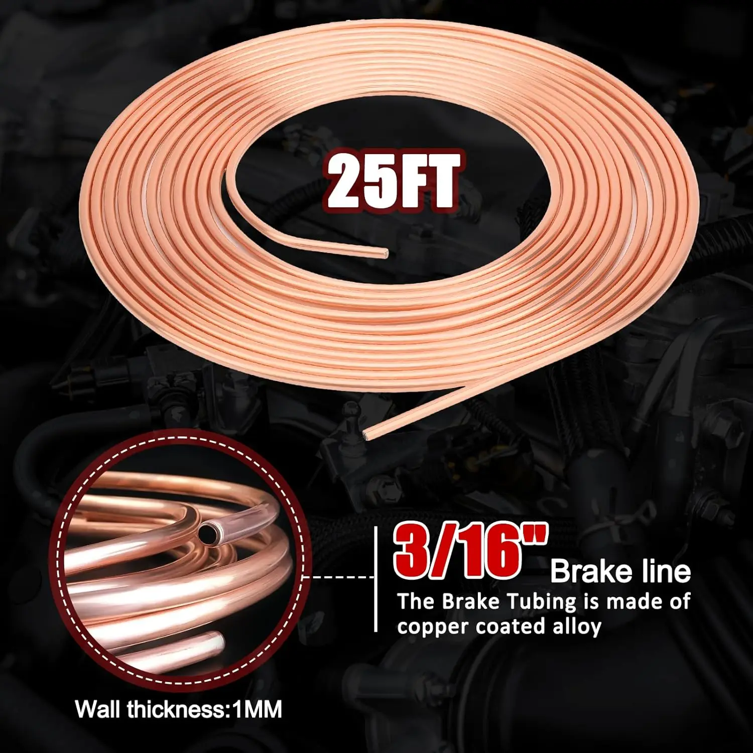 25Ft Brake Line Flaring Tool Set for Expanding Flaring Device Hydraulic Car Brake Systems Kits with 16 Fittings and 4 Connectors