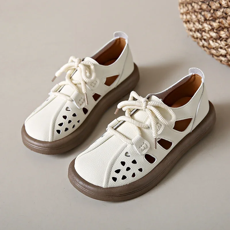 

Сандалии женские в римском стиле, кожаные дышащие босоножки на плоской толстой подошве, повседневная спортивная обувь в стиле ретро, лето 2024