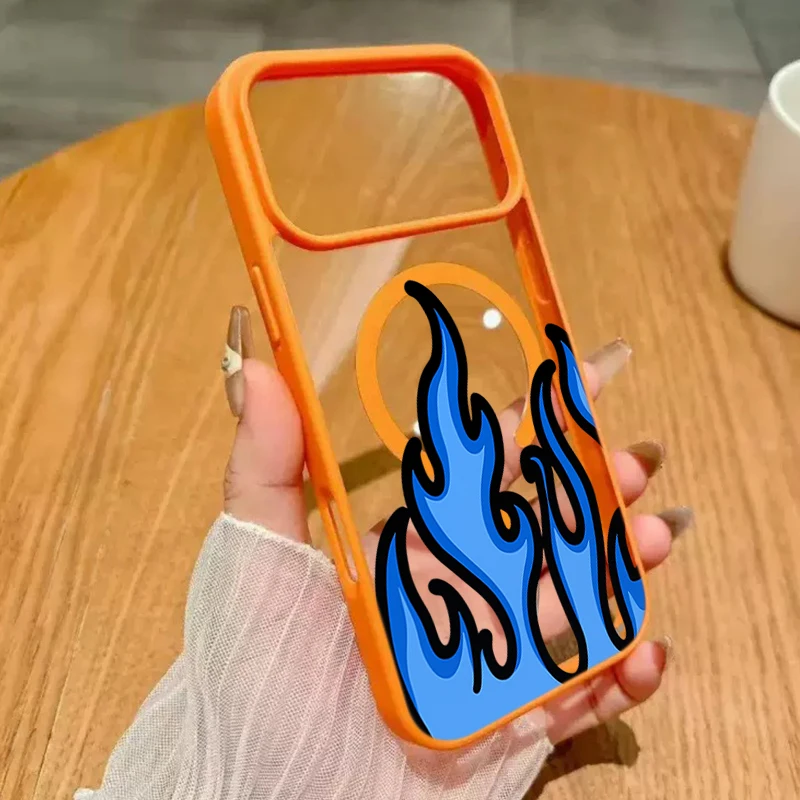 Blue Flame Magnetic Transparent Phone Case Cover
