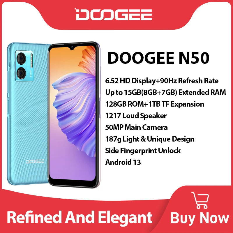 DOOGEE N50 スマートフォン｜128GB 6.52インチ ブルー DOOGEE N50