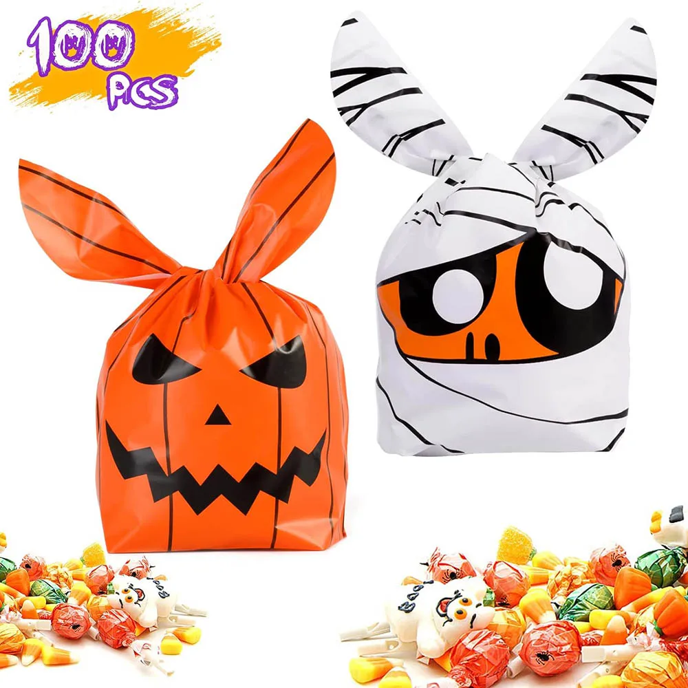 

Halloween Treat Bags Candy Bags,Kids Trick or Treat Bags Goodie Bags,Plastic Bags for Halloween Party Decoration Supplies