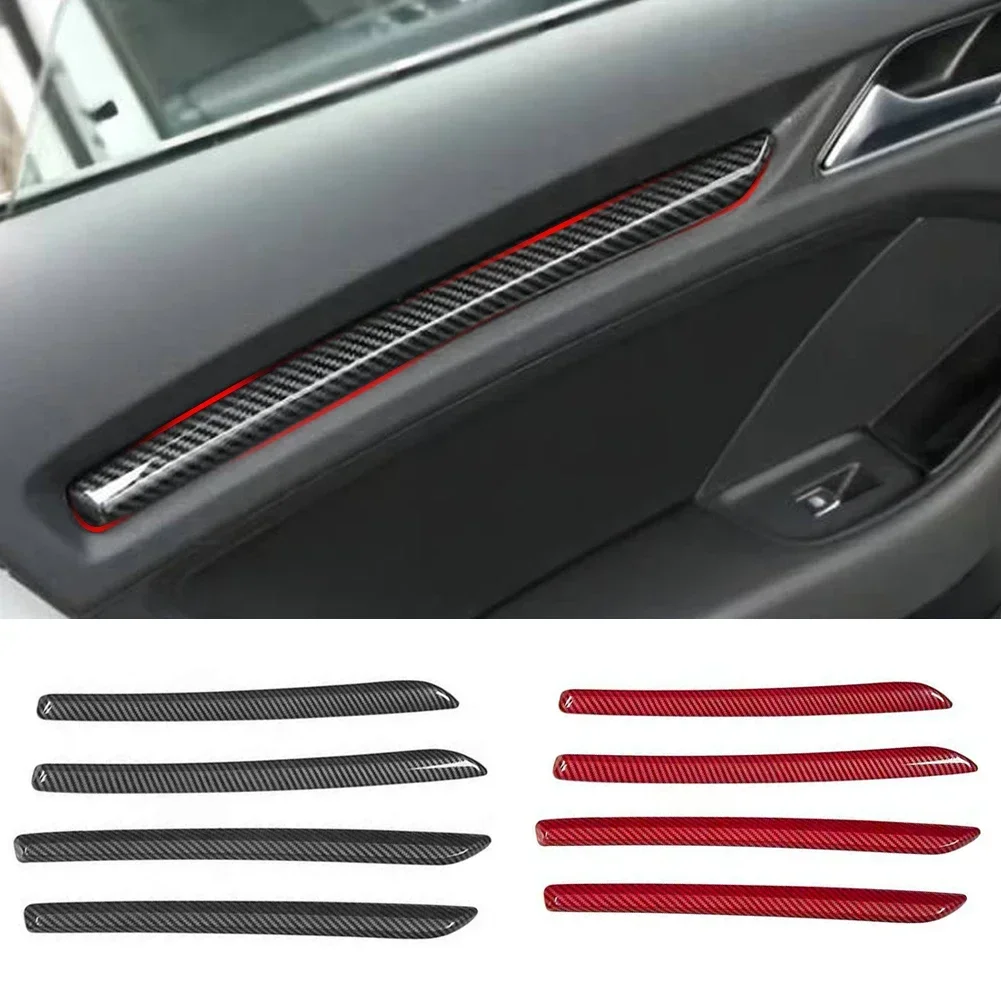 Red Center Console Dashboard Trim Strips ABS Car Door Decoration Cover Stickers Carbon Fiber Style For Audi A3 8V S3 2014-2020