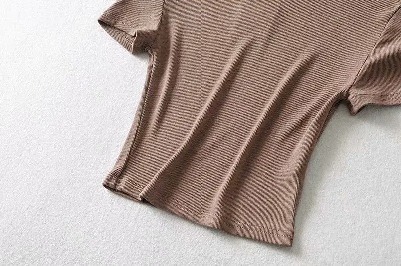 Moda Casual 2023 Estate Donna Slim Fit t-shirt attillata in cotone a maniche corte O-Collo tee Crop Tops688_voghion.com