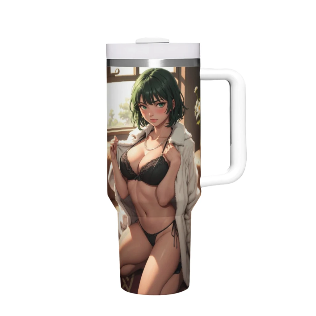 

Дорожные Кружки Hot-Anime-One-Punch-Man из нержавеющей стали 304, термопосуда для напитков, 40 унций/1200 мл, большая емкость, ручка, автомобильная чашка