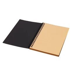 Retro Spiral Coil Kraft Paper Notebook Sketchbook & Diary Stationery - 12x18cm-50 sheets (Black-Khaki Inner)