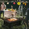 Multifunctional Fire Pit Table 32in Square Metal Firepit Stove Backyard Patio Garden Fireplace for Camping, 2