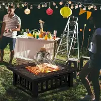 Multifunctional Fire Pit Table 32in Square Metal Firepit Stove Backyard Patio Garden Fireplace for Camping, 2