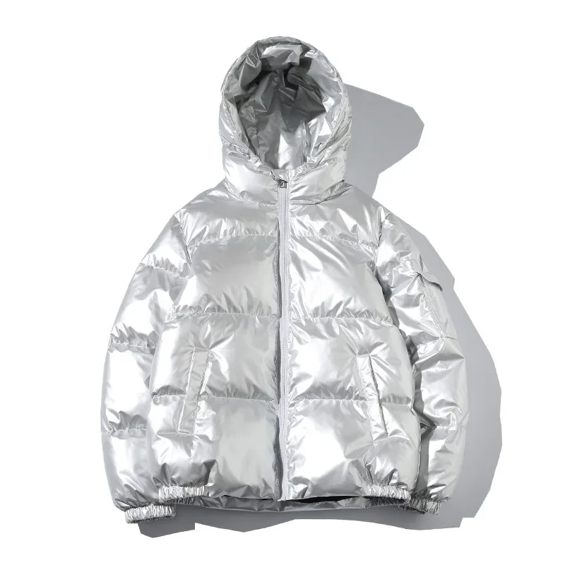 

Women's Short Jacket Winter Glossy Silver/Black/Gold/Blue Large Size 5XL Hooded Parka Outwear Down Padded Coats Female