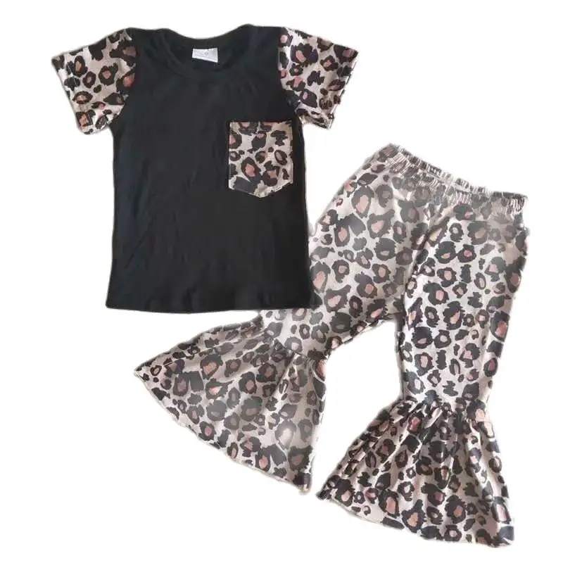 

Женский стиль, Детские комплекты, топ с коротким рукавом и леопардовым принтом, брюки с вырезом для обуви, детская одежда