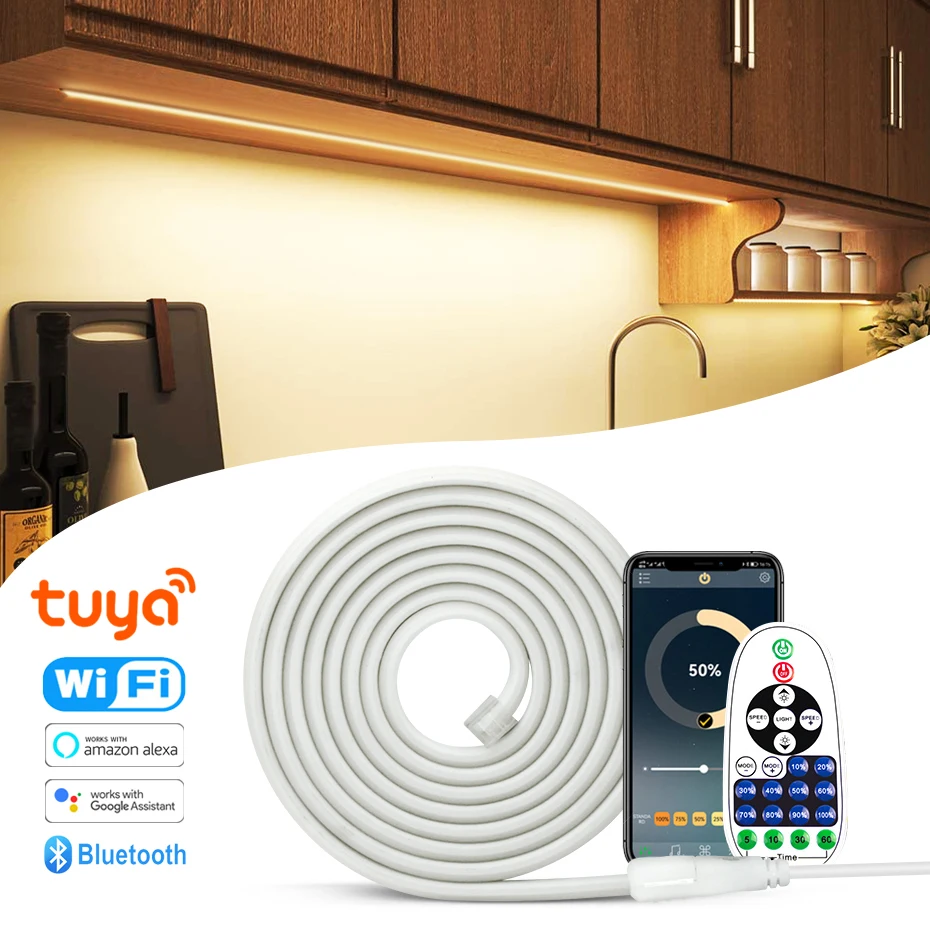 

COB Strip Light 220V 288LEDs/M Remote/Bluetooth/Wifi Control Flexible Led Ribben IP65 Waterproof LED Strip Dimmable with Alexa