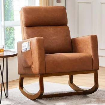 Leather Glider Chair with Side Pocket – Nursery Rocking Armchair 1