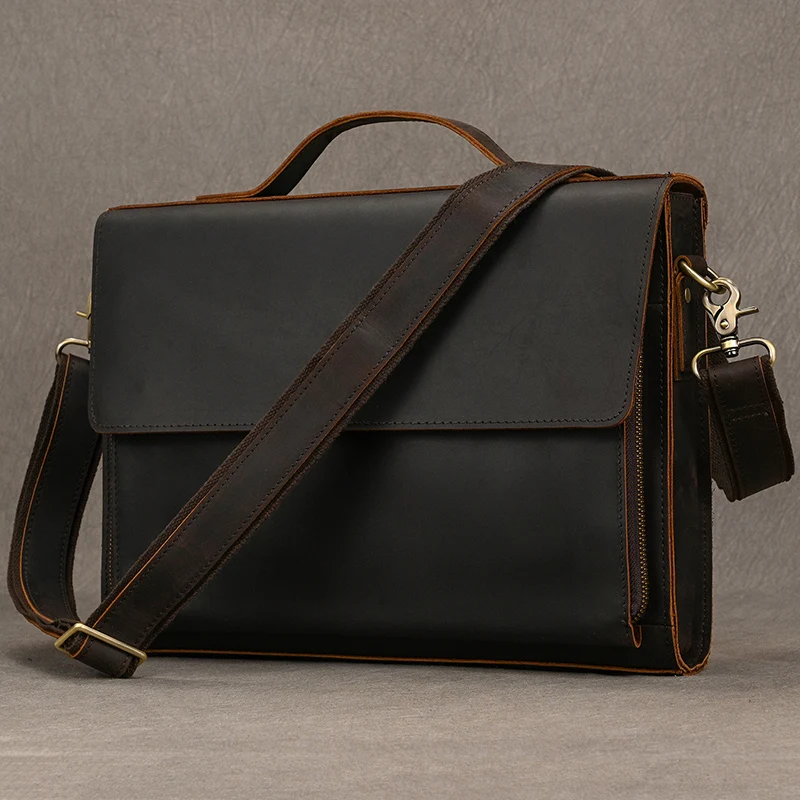 Luufan Genuine Leather Men's Briefcase Bag Fit 14" Laptop Business Handbags Daily Working Tote Cow Leather Male Computer bags