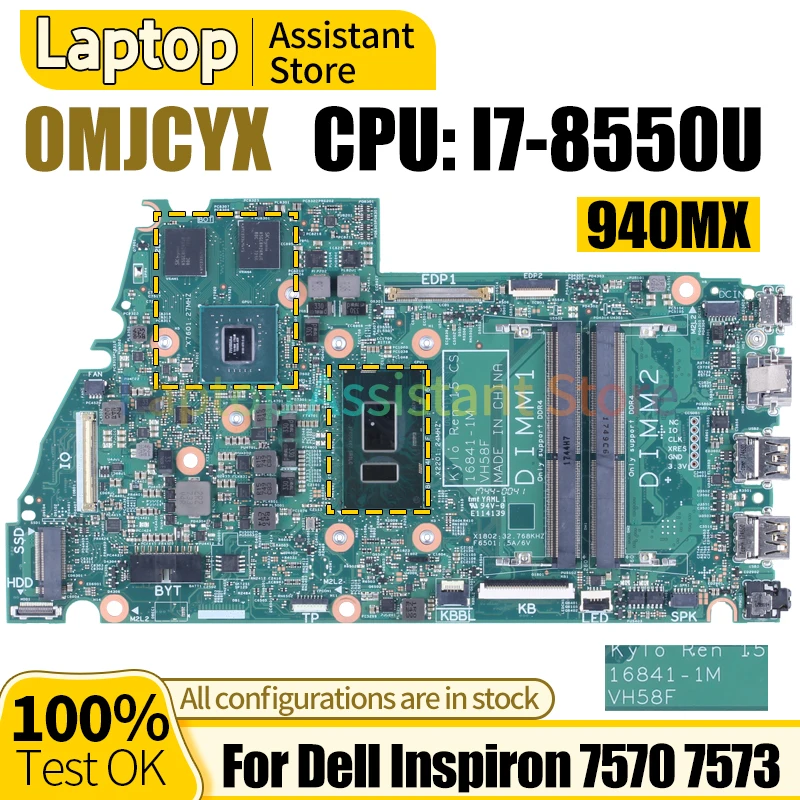 

For Dell Inspiron 7570 7573 Mainboard 16841-1M 0MJCYX SR3LC I7-8550U 940MX 100％ test Notebook Motherboard