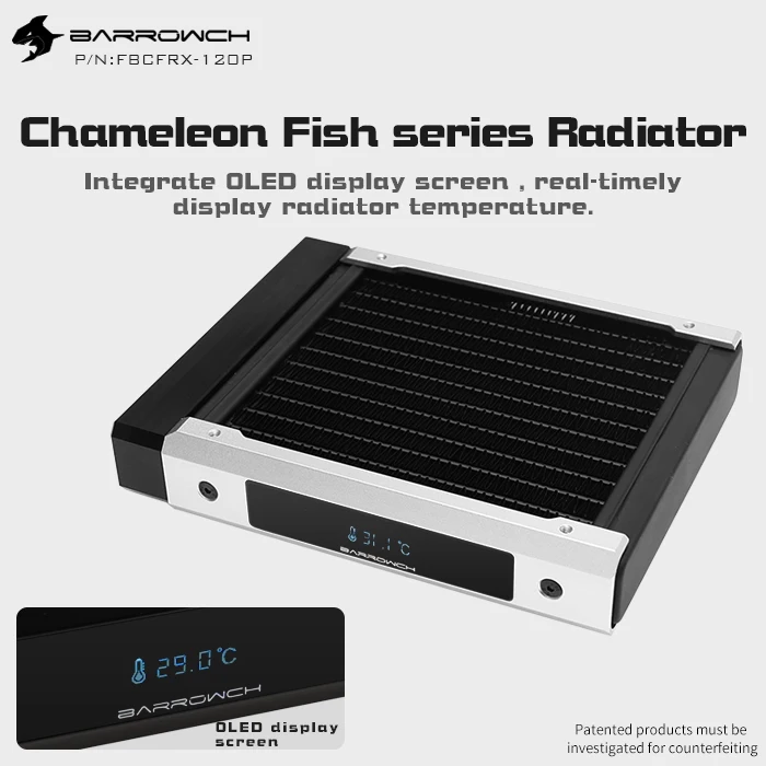 Barrowch-radiador Modular Chameleon Fish com Display Oled Pom Módulo de Entrada Acrílico Ventilador de 12cm 120 mm 240 mm 360 mm 480 mm