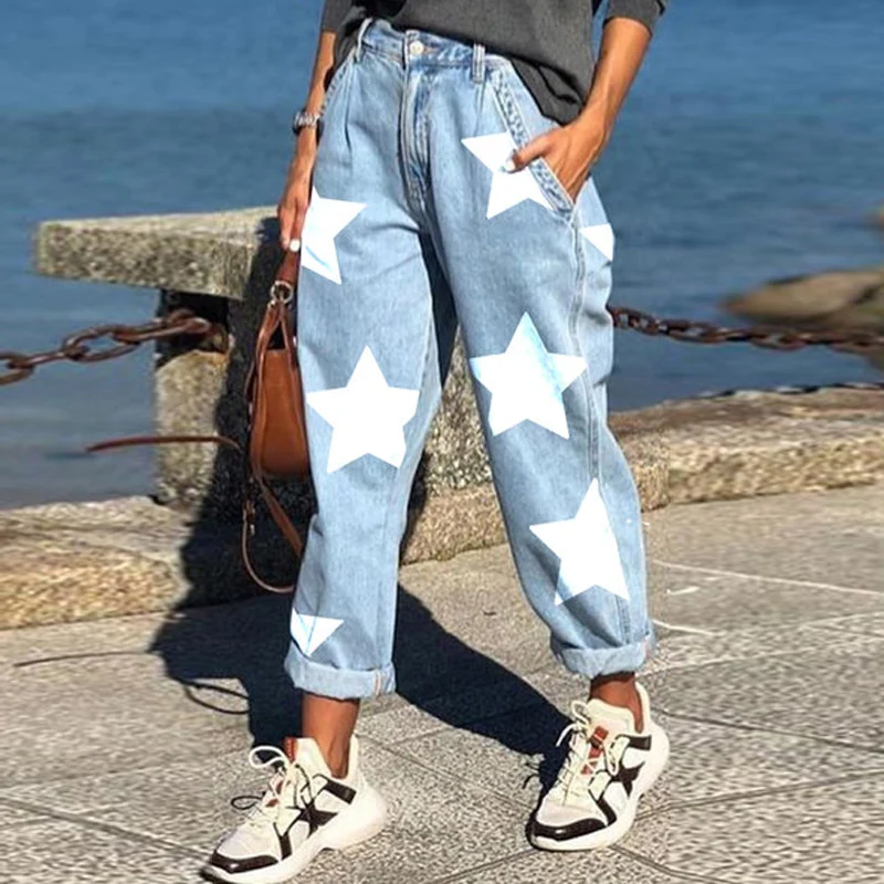 2023 Fashion Women Casual Blue Denim Pants Loose Jeans Cute Street Hip Hop Pants Summer Wide Leg Straight Trousers High Street