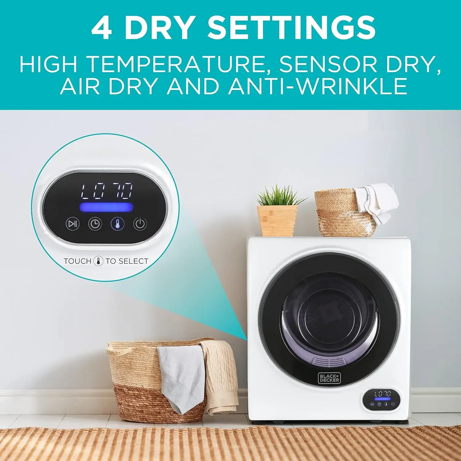 Compact clothes dryer, 850W electric dryer, 120V ventilated portable dryer (with stainless steel drum) 3