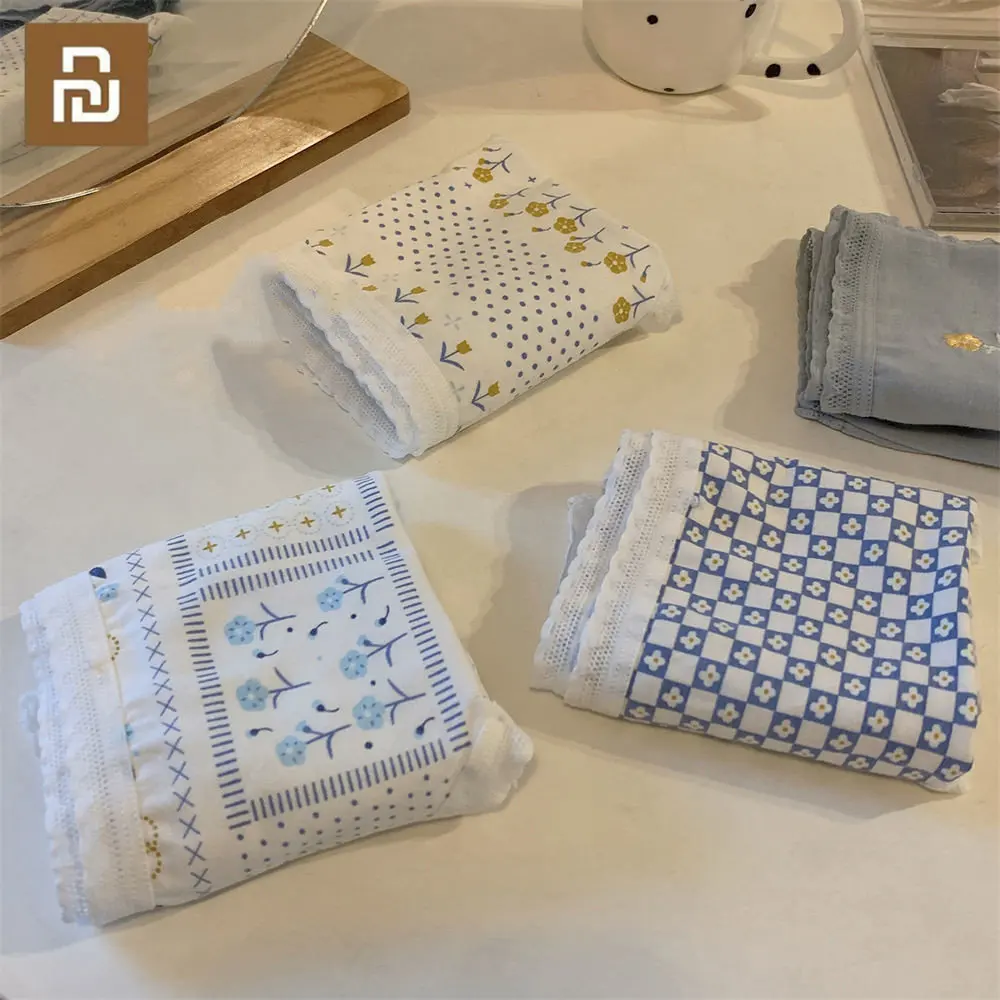 

Xiaomi 4pcs Set for Women Cotton Panties Women's Floral Lace Underwear Girls Cute Sexy Briefs Mid Waist Period Comfort Panty