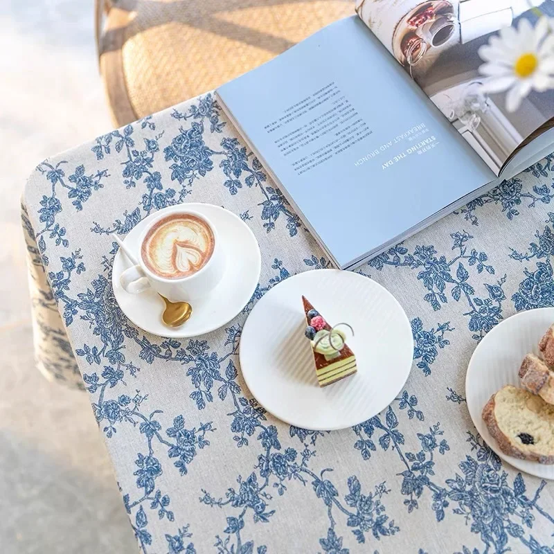 Ins Floral Tablecloths Retro Cotton Linen Coffee Table Dining Cover Table Cloth Picnic Mat Photo Background Cloth Room Decor - Image 2