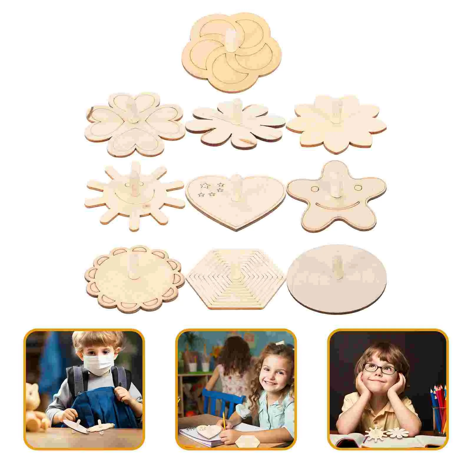 

10pcs Wooden Gyro Crafts DIY Drawing Gyro Toy Blank Wood Gyro Model Unpainted Wood Gyro