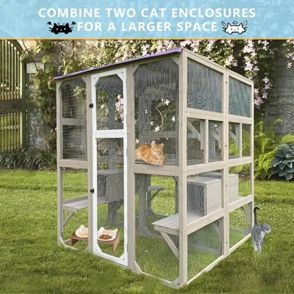 Outdoor Cat Enclosure House Cage Condo Playpen with Multi Platforms Waterproof Shelter Spacious Climbing Sunbathing Sturdy
