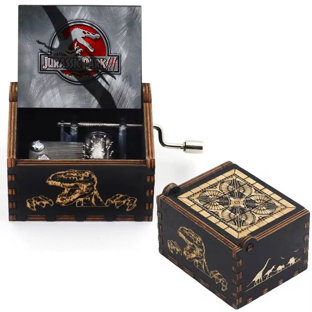 Hot Wooden Hand Crank Music Box Anime Theme Jurassic Park Decoration Home Valentine's Day Birthday Gift 2