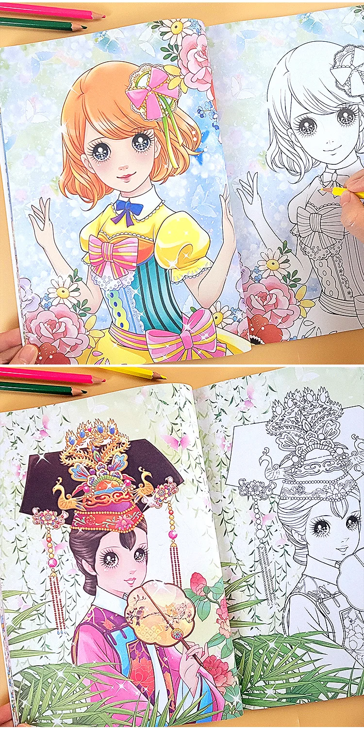 Kinder Manga Mädchen Färbung Bücher Null Basierend Vielzahl Prinzessin Kleider Malbuch Kinder Lernen Zeichnung Voller Leben Farbe Buch – Detail 11
